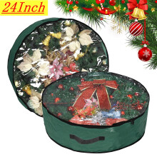 Karácsonyi koszorú tárolótáska, 60 cm - Girland alakú ünnepi doboz átlátszó ablakkal - szakadásálló anyagból - 2 db-os csomag (60 cm,