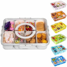Plateau compartimenté avec couvercle et poignée – Boîte à charcuterie portable pour bonbons, fruits, noix et autres en-cas – 1 pièce, blanc