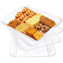 Lot de 4 plateaux de service transparents réutilisables de 40,6 x 27,9 cm (16 x 11 pouces) pour collations, fruits et desserts – Convient pour la