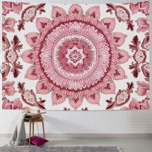 Rózsaszín bohém mandala gobelin, 127x102 cm – Esztétikus hippi fali dekoráció hálószobába, kollégiumi szobába és nappaliba – Virágos