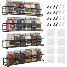 Spice Rack 4 Pack Spice Rack Wall Mounted Organizer with Adhesive Stickers & Screws for kitchen condiments