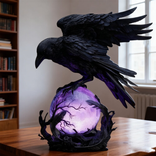 Gothic Crow LED Orb Sculpture 2