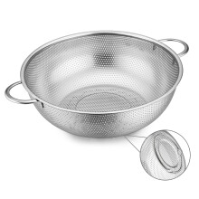Stainless Steel Colander 22cm, Herogo Metal Kitchen Colanders with Handle, Micro-Perforated Strainer for Clean and Drain Vegetable/Fruit/Pasta/Rice, 3