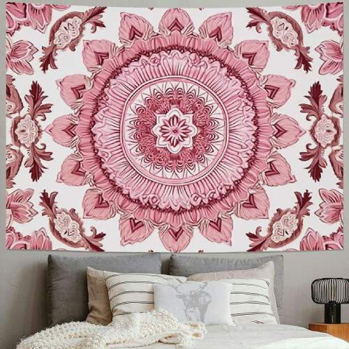 Rosa Boho Mandala-teppe 102x76 cm 1