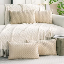 Housses de coussin en velours côtelé beige, lot de 4, 30 x 50 cm