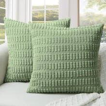Obliečky na vankúše 22x22” (sada 2 ks), manšestrové pruhované obliečky na vankúše v boho štýle s farmárskym motívom, šalviovo zelené