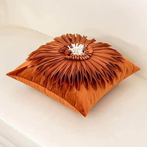 Housse de coussin à fleurs en velours orange 45 x 45 cm 2
