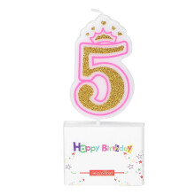 Números de cumpleaños para tartas de niñas (sin humo), edades de 0 a 8 años, juego de 5 velas con corona de princesa brillante