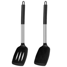 Pack of 2 Large Silicone Cooking Spatulas, BPA Free Stainless Steel Kitchen Utensils for Baking, Frying, Stir-Fry, Non-Stick Non-Scratch Heat