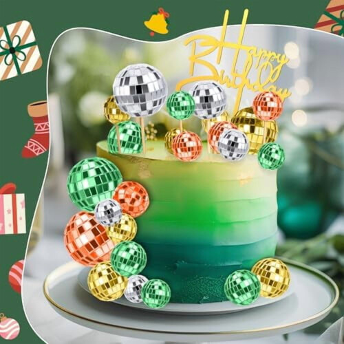 Diskokugle Cupcake Toppers Retro Guld Sølv Grøn Brun24 1