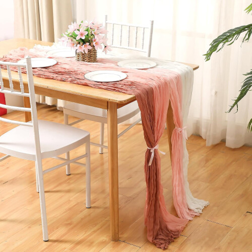 Chemin de table en mousseline rose dégradée, 4 pièces, 1,83 m 1