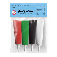 JUST CUTTERS Pack of 4 x 19g Writing Icing Tubes | Ready To Use | Instant Icing Pens for Writing, Drawing & Personalising Cakes, Biscuits & Baking