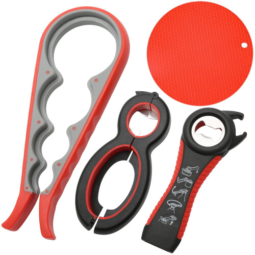 Tin Opener, 4 Pack Can Opener Effortless Arthritis Jar Opener Set Multi Function Ring Pull Can Opener Aid Manual Lid Bottle Openers for Arthritic