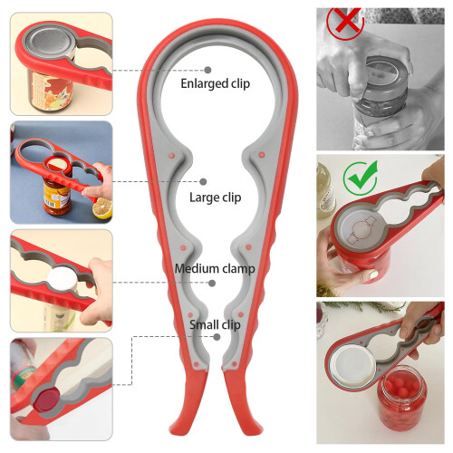 Tin Opener, 4 Pack Can Opener Effortless Arthritis Jar Opener Set Multi Function Ring Pull Can Opener Aid Manual Lid Bottle Openers for Arthritic 2