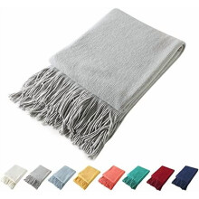 Lightweight Acrylic Knitted Throw Blanket with Fringe, Soft & Cozy Tassel Blanket for Couch/Sofa/Bed – Light Grey, 60x80"