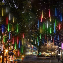 Solar Meteorenregenverlichting, 50 cm, 10 LED-buizen, vallende regendruppels, waterval-effect, ijspegel-lichtslinger, decoratieve regenlichtslinger