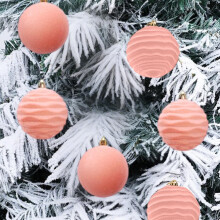 Christmas Balls Ornaments Flocked 6 Pieces Orange