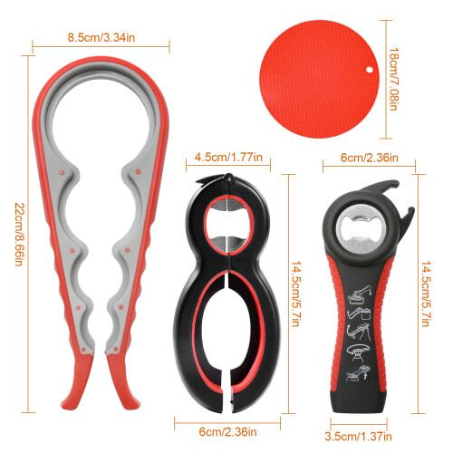 Tin Opener, 4 Pack Can Opener Effortless Arthritis Jar Opener Set Multi Function Ring Pull Can Opener Aid Manual Lid Bottle Openers for Arthritic 1
