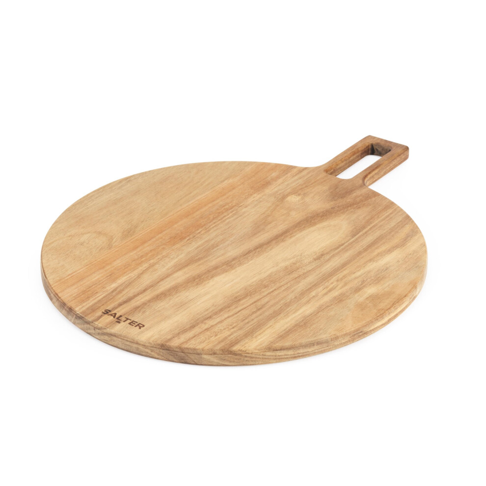 Salter Bw13692eu7 Toronto Pizza Board ? Acacia Wood Pizza Cutting Board With Paddle Handle, Round Serving Charcuterie & Grazing Board, Fsc?- Certified