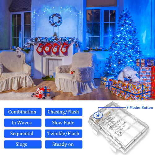 Blue Christmas Lights 100 LED 33ft Battery Operated 2