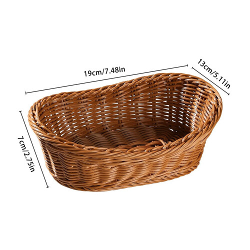 Woven Bread Baskets – Oval Small Fruit Basket, Stackable Plastic Wicker, Imitation Rattan, 7.48x5.11x2.75", 1 Pc 2