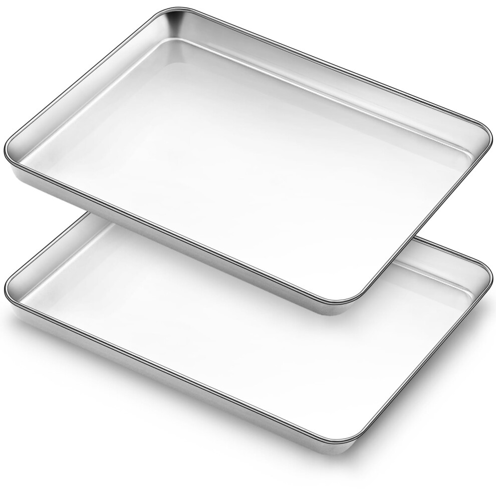 Bastwe Baking Tray Set Of 2, Stainless Steel Oven Trays, Rectangle Baking Sheets Pans Perfect For Cooking Serving, Non Toxic & Rust Free, Mirror
