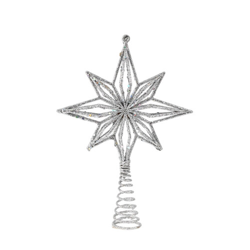 Octagonal Star Tree Top Decoration Silver Plastic 1