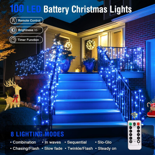 Blue Christmas Lights 100 LED 33ft Battery Operated 1