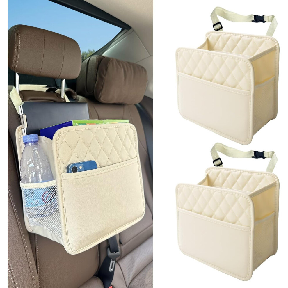 2-Pack Upgraded Car Seat Organizer With Pockets, Hanging Trash Bag (2.14 Gal), Pu Leather, Â Compatible With Most Cars Beige 9405492743991