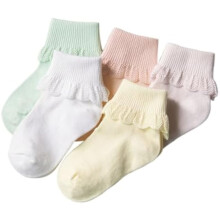 5 Pairs Toddler Ruffle Socks for Girls Uniform Dress Socks for Baby Kids Seamless Crew Ankle Cotton Size 0-5 Years