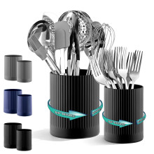 Kyraton Cooking Utensils Holder 2pcs, 360? Rotating Heavy Duty Plastic Kitchen Utensil Holder for Countertop, The Small Utensil Crock for Cutlery