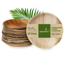 Signature Packaging - Disposable Palm Leaf Plates - Sturdy, Large Round Plates - 24cm, 25 Pack