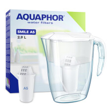 AQUAPHOR Smile Water Filter Jug - 2.9L, Fits Fridge Doors, Lightweight, Space-saving, Includes 1 x A5 350L Filter, Reduces Limescale, Chlorine,