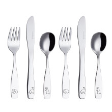 Exzact Children's Cutlery Stainless Steel 6pcs Set/Kids Cutlery/Toddler - Dishwasher Safe - 2 x Forks, 2 x Safe Dinner Knives, 2 x Table Spoons -