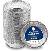 ebake Aluminium Round Foil Dishes 12cm (60 Pack) - Disposable Baking Trays for Pies, Quiche, Pastries and Cake