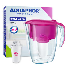 AQUAPHOR Smile Water Filter Jug - 2.9L, Fits Fridge Doors, Lightweight, Space-saving, Includes 1 x A5 350L Filter with added Magnesium, Reduces