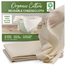 Organic Unbleached Cotton Cheesecloth for Straining - 2 Reusable Hemmed Squares, GOTS Certified, Fine Reusable Strainer ? Large 23" x 23"