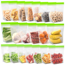 SPLF 20 Pack Half Gallon Reusable Freezer Bags Dishwasher Microwave Safe, Extra Thick Double Zip Lock Half Gallon (2.27L) Food Storage Bags, Leakproof