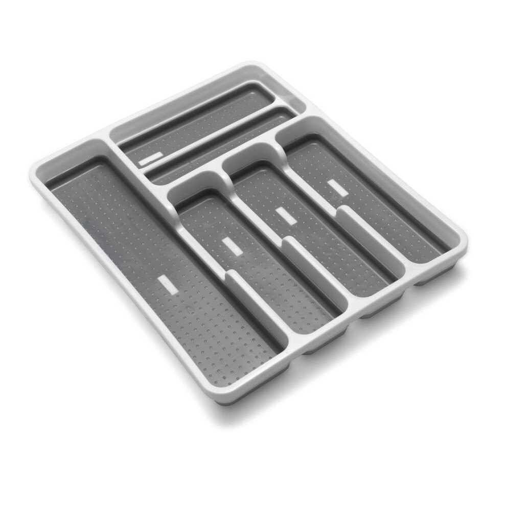 Addis Premium Soft Touch 6 Compartment Cutlery Drawer Organiser Tray, And 6 Sections White/Grey
