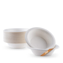 FOOGO Green 50 Disposable Sugarcane Bagasse Bowls, Medium 12oz (340ml), 6"(15cm), for Soup, Salad & Desserts, Biodegradable Party, Like Bamboo, Wooden