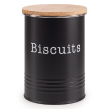 EHC Round Enamel Airtight Seal Cookie/Biscuit Kitchen Storage Canister Jar With Wooden Lid - Black