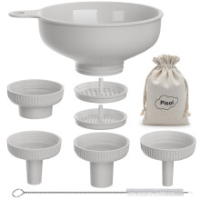 Pisol Wide Mouth Versatile Funnel, Canning Funnels for Kitchen Use, Food Grade Plastic Cooking Funnel Set with 4 Size Spouts and 2 Strainers for