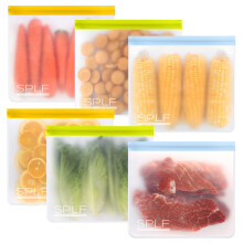 SPLF 6 Pack Reusable Gallon Freezer Bags Dishwasher Safe, BPA Free 1 Gallon Leakproof Silicone and Plastic Free Food Storage Bags for Meal Prep,