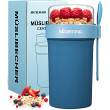 Mitsemmo Cereal Cup On The Go,760ml+230ml Muesli Cup,Breakfast Pots to Go,Yogurt and Granola Pot With Sauce Container,Travel Cereal Bowl and Milk