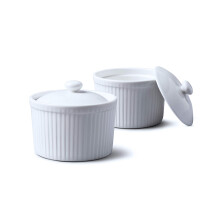 WM Bartleet & Sons 1750 TSET34 Set of 2 Traditional Porcelain Deep Ramekins 9cm Diameter with lids ? White