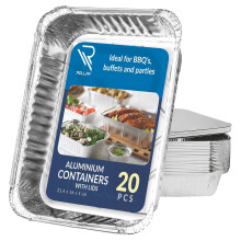 Rollay 20 Pack Aluminium Foil Trays with Lids 21.4x16x5cm/1000ml- Foil Food Containers with Lids for Food Storage, Baking, Roasting, Takeaway and