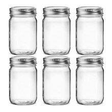 6 pack Glass Regular Mouth Mason Jars, Clear Glass Jars with Silver Metal Lids for Sealing, Food Storage, Overnight Oats, Dry Food, Snacks, Candies,