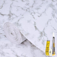 Drawer Liner Non-Slip Shelf Liners for Kitchen Cupboards -30x300cm White Marble Waterproof Cabinet Liner, Easy Cut Drawer Organiser for Wardrobe,