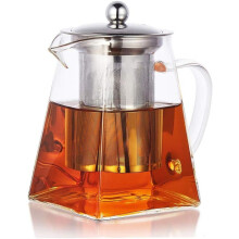 PluieSoleil Square Glass Teapot with Infuser, 750 ml Borosilicate Tea Pot for Loose Tea, Clear Leaf Teapot with Strainer for Microwavable and Stovetop