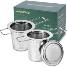 HAUSPROFI Tea Infuser, 304 Stainless Steel Tea Strainer with Lid and Foldable Handle, Tea Filter for Teapots Cups Mugs to Brewing Steeping Loose Leaf,